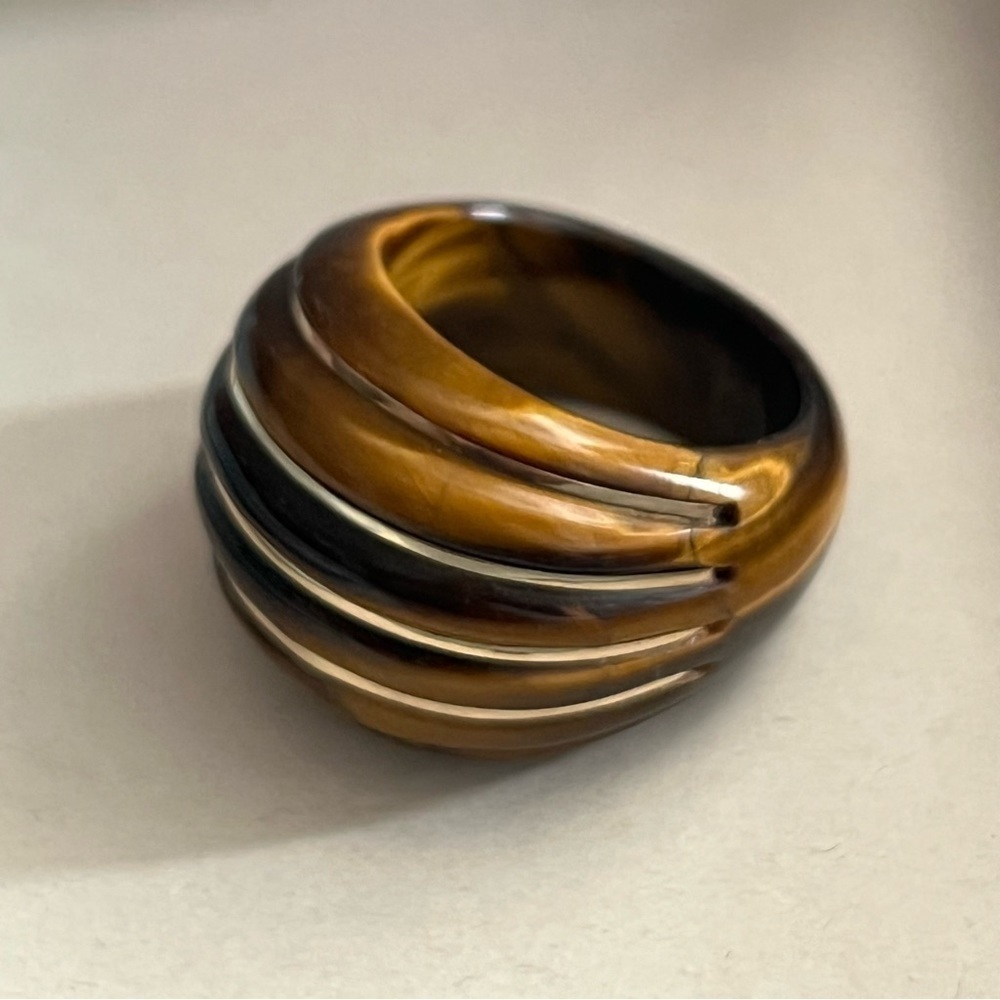 14K Milor Carved Tiger's Eye Ring